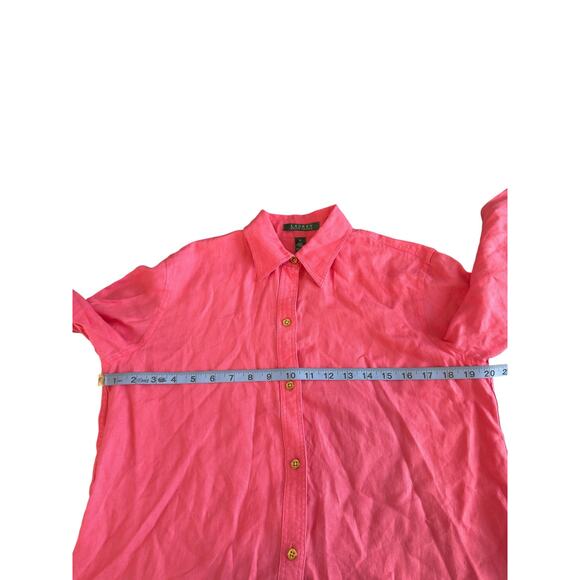Ralph Lauren Button Up Blouse Pink Long Sleeve Linen Lagenlook Relaxed Small - Picture 12 of 14